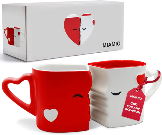 - Coffee Mugs/Kissing Mugs Set Ceramic with Gift Box (Red)