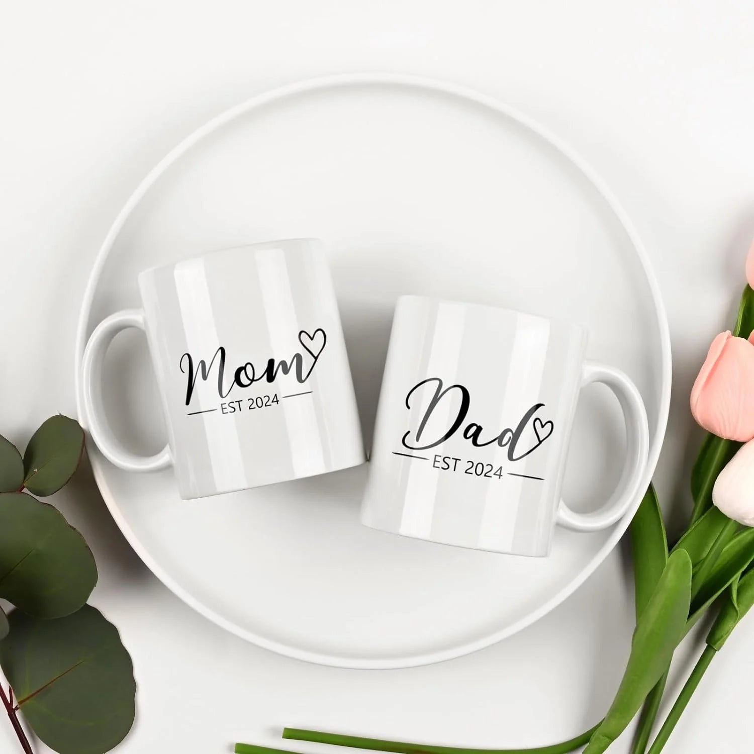 Gifts for Mom and Dad Mugs - Mom Dad Est 2024 Mugs Set, Gifts for New Parents, Mom Dad Gifts, Christmas Gifts,  Black Handle White Cup Body 11 Fl Oz Coffee Mugs Ceramic Mugs Set