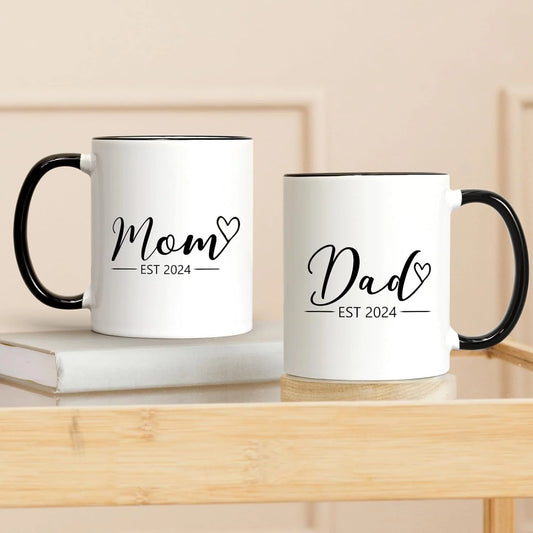 Gifts for Mom and Dad Mugs - Mom Dad Est 2024 Mugs Set, Gifts for New Parents, Mom Dad Gifts, Christmas Gifts,  Black Handle White Cup Body 11 Fl Oz Coffee Mugs Ceramic Mugs Set