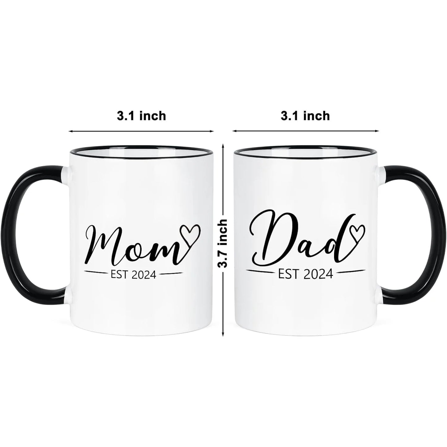 Gifts for Mom and Dad Mugs - Mom Dad Est 2024 Mugs Set, Gifts for New Parents, Mom Dad Gifts, Christmas Gifts,  Black Handle White Cup Body 11 Fl Oz Coffee Mugs Ceramic Mugs Set