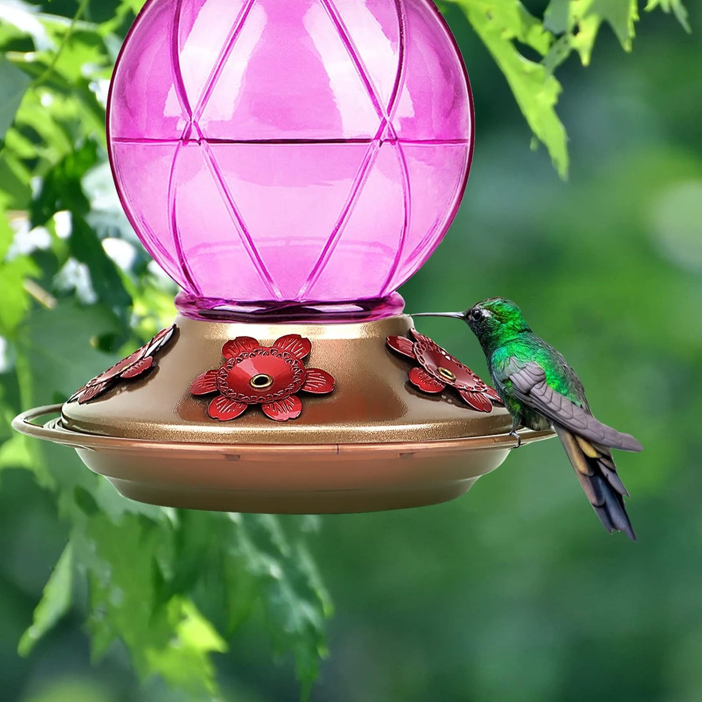 Hummingbird Feeder, Glass Hummingbird Feeder for Outdoors, Netted Texture Ball Shape Bottle, 20 Ounces, Lavender