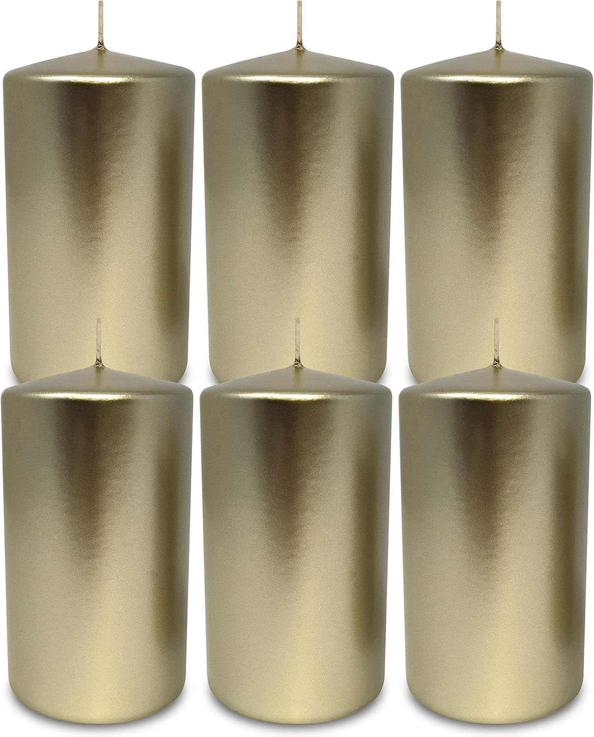 Metallic Pillar Candles - 6 Pack - Cream Gold Pillar Candles - European Made Decorative Pillar Candles - 2.75 Inch X 5 Inch