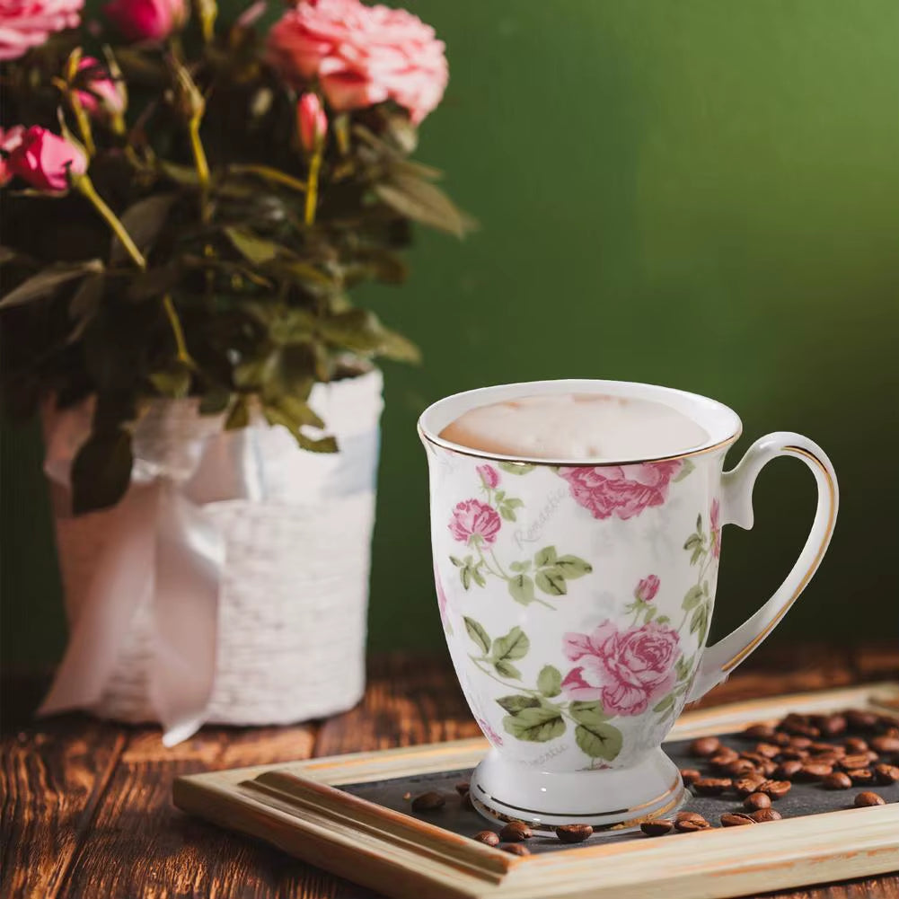 300Ml Creative Flower Ceramic Mugs with Handle Floral Mugs Porcelain Bone China Tea Mug Coffee Cups Large Coffee Mugs Home Decor