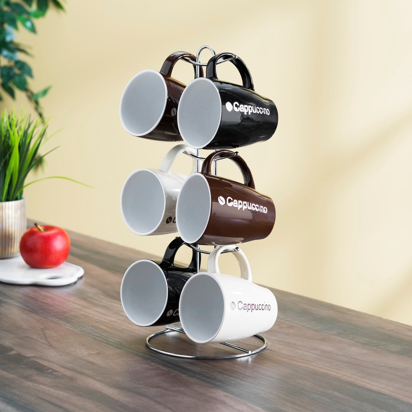 6 Piece Mug with Stand, Cappuccino