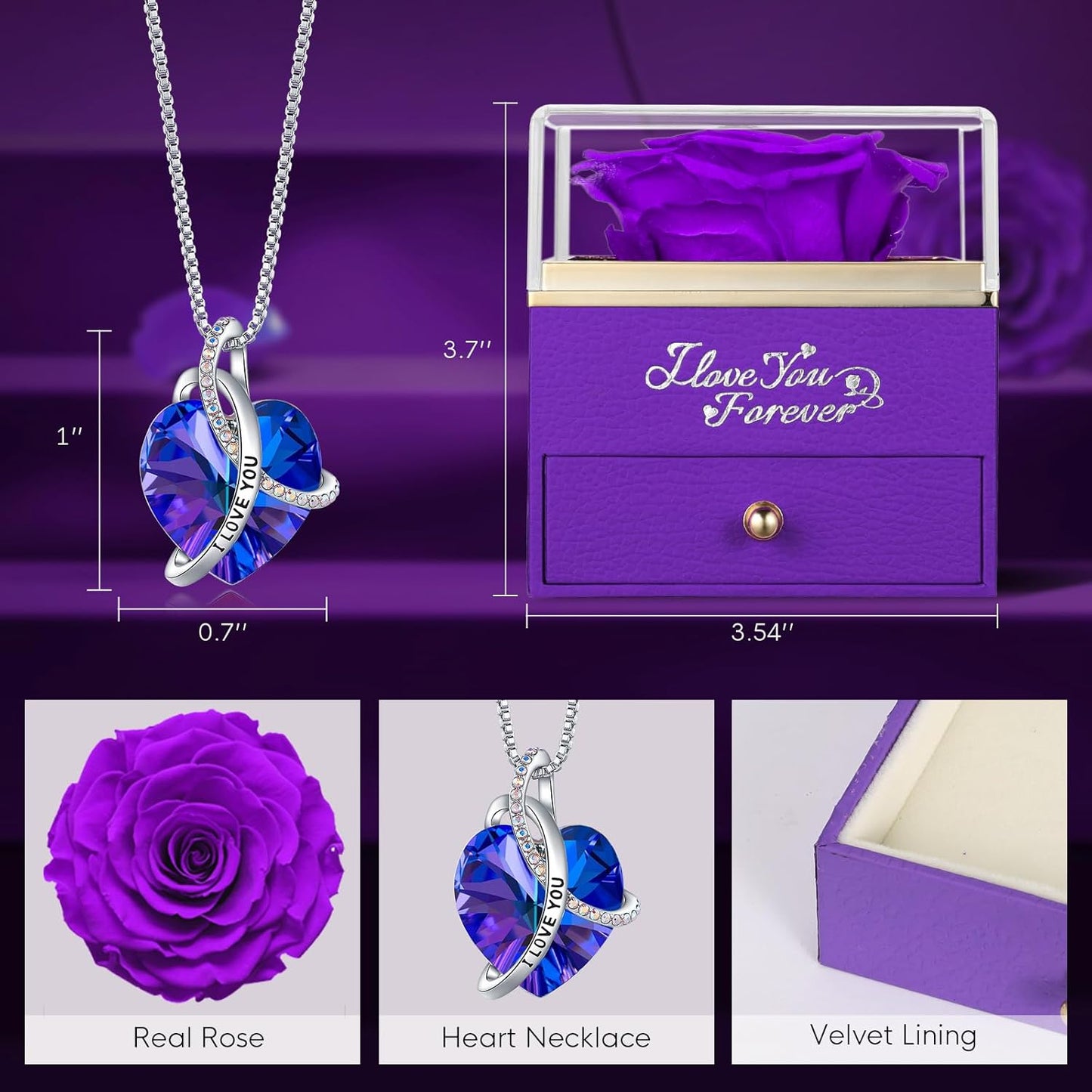 Valentines Day Gifts for Her, Preserved Real Purple Rose, Forever Flowers Gifts for Mom Grandma Wife Girlfriend, Mothers Day, Sweetest Day, Christmas, Anniversary or Birthday Gifts for Women