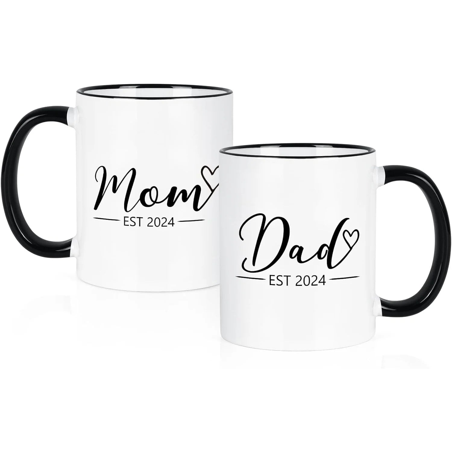 Gifts for Mom and Dad Mugs - Mom Dad Est 2024 Mugs Set, Gifts for New Parents, Mom Dad Gifts, Christmas Gifts,  Black Handle White Cup Body 11 Fl Oz Coffee Mugs Ceramic Mugs Set