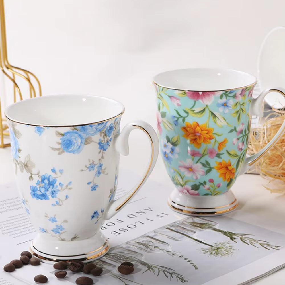 300Ml Creative Flower Ceramic Mugs with Handle Floral Mugs Porcelain Bone China Tea Mug Coffee Cups Large Coffee Mugs Home Decor