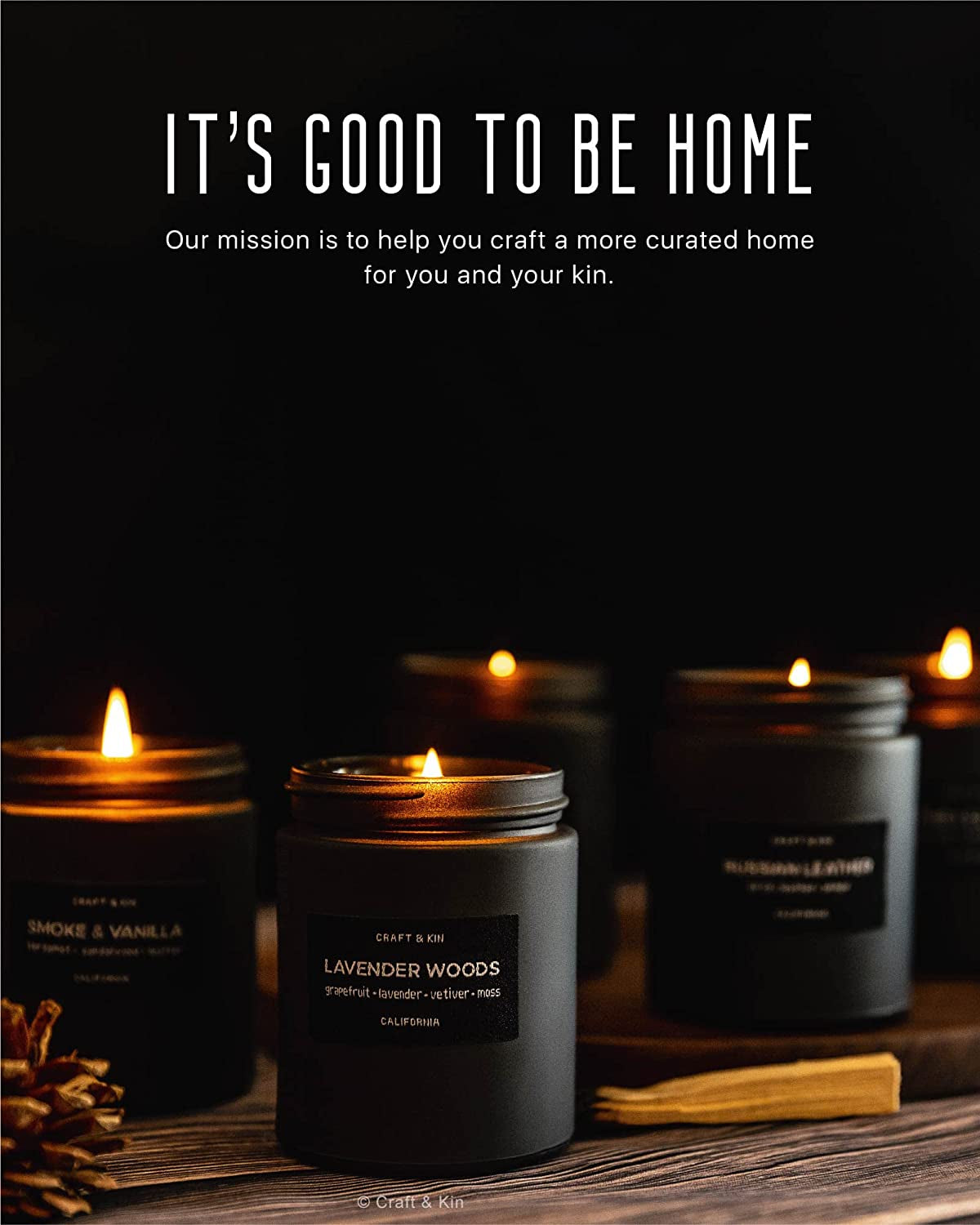 Premium Smoke & Vanilla Candle | Black Scented Candles for Men | Long Lasting with 45 Hour Burn Time, 7.6Oz | Made with Soy | Aromatherapy at Home | Gifts for Men