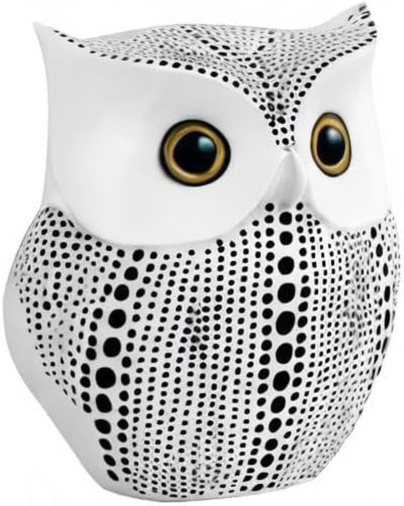 Owl Statue for Home Decor Accents Office Decoration, Handmade Polka Dots Buhos Modern Bird Figurine for Indoor Book Shelf Desktop Cabinet Fireplace Mantel Living Room Bedroom Ornament (White)