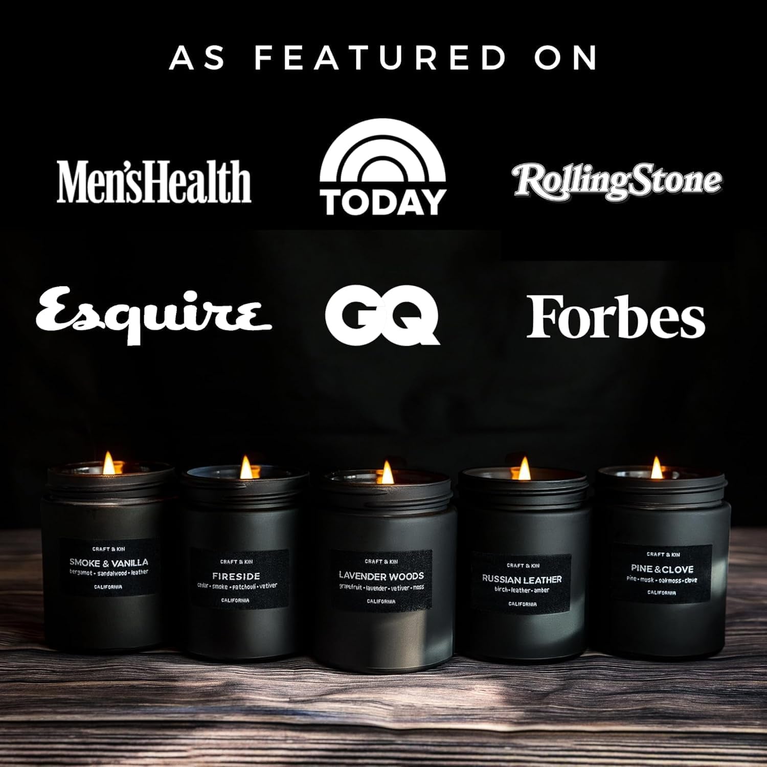 Premium Smoke & Vanilla Candle | Black Scented Candles for Men | Long Lasting with 45 Hour Burn Time, 7.6Oz | Made with Soy | Aromatherapy at Home | Gifts for Men