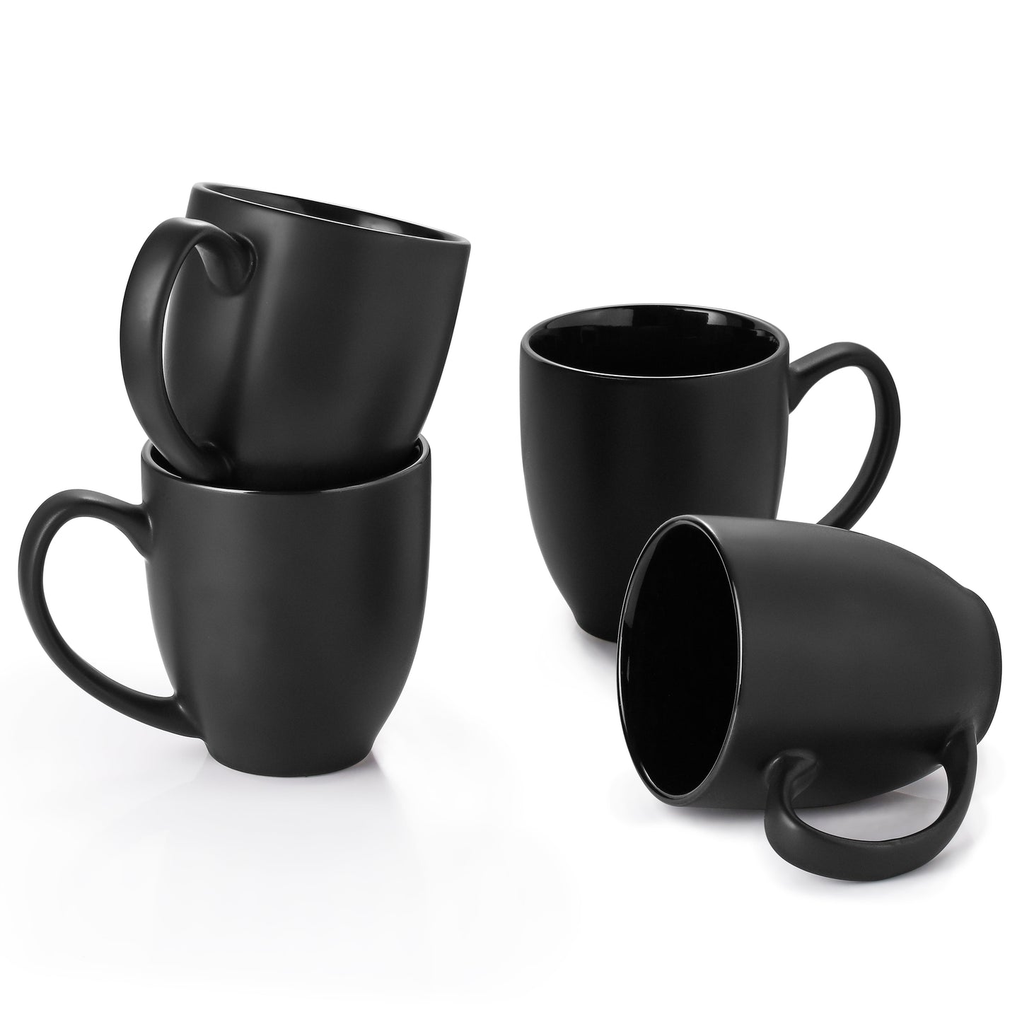 Matte Black Frosted Mugs, 16Oz Porcelain Coffee Mug Set of 4, Ceramic Coffee Mugs with Large Handles for Men Women, Ceramic Latte Large Mugs, Black