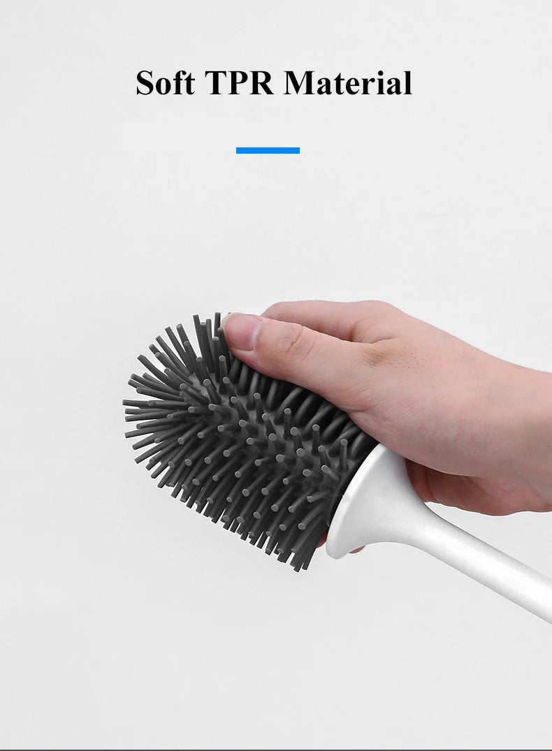 WIKHOSTAR TPR Silicone Head Toilet Brush Wall Mounted Cleaning Brush Long Handle Toilet Brush Bathroom Accessories Sets