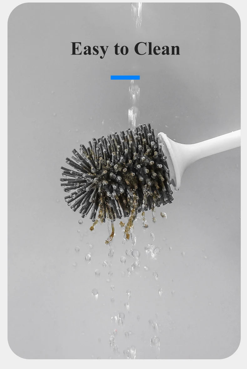 WIKHOSTAR TPR Silicone Head Toilet Brush Wall Mounted Cleaning Brush Long Handle Toilet Brush Bathroom Accessories Sets