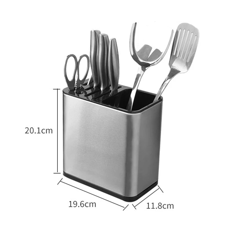 Stainless Steel Tableware Storage Box Multi-Grid Knife Chopsticks Spoon Cookware Rack Plastic Drain Tray Kitchen Accessories