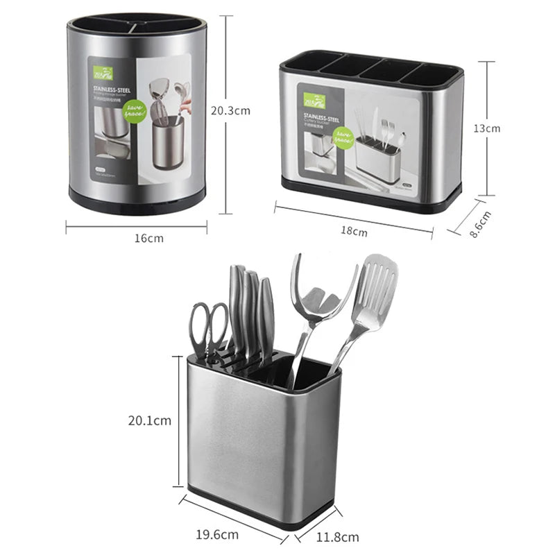 Stainless Steel Tableware Storage Box Multi-Grid Knife Chopsticks Spoon Cookware Rack Plastic Drain Tray Kitchen Accessories