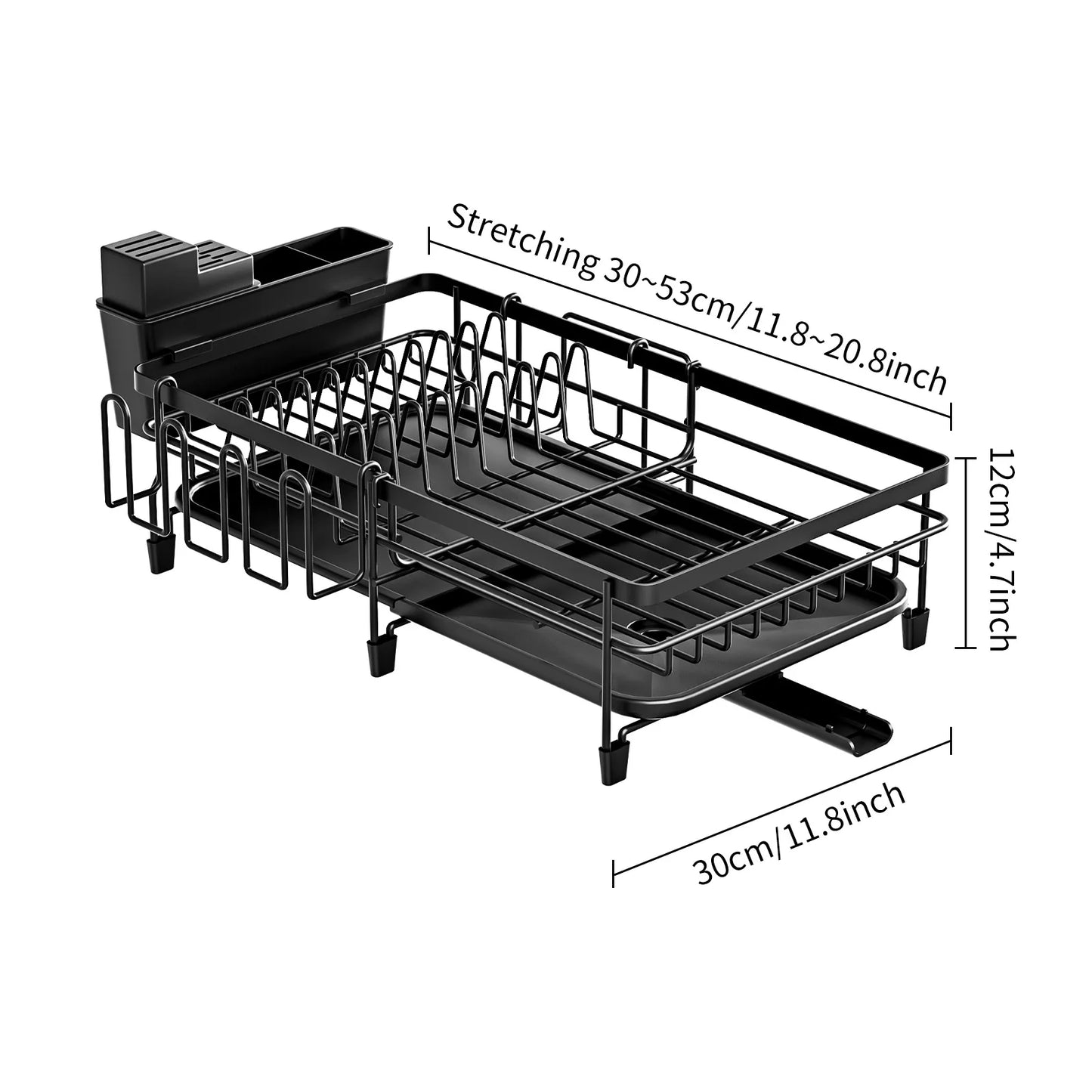 Dish Drying Rack, Dish Rack with Drainboard, Kitchen Expandable Dish Drying Rack with Rotatable Swivel Spout and Utensil Holder