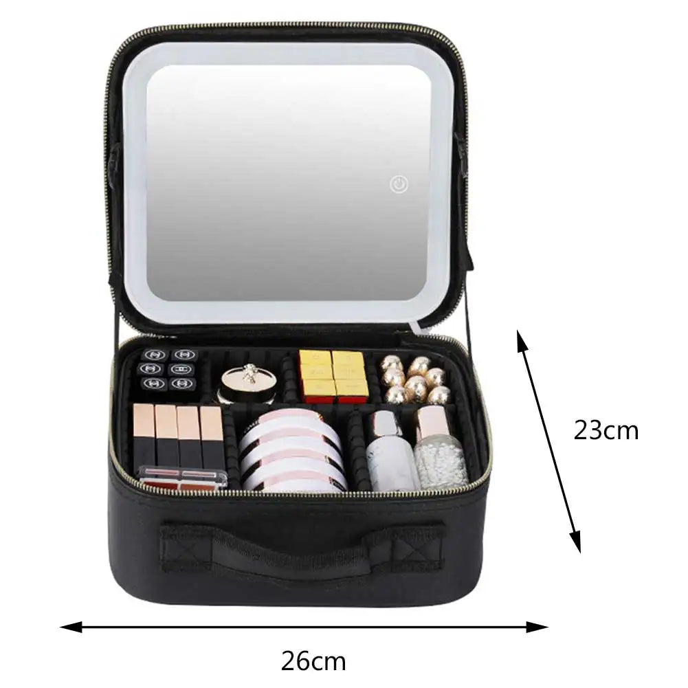 Smart LED Cosmetic Case with Mirror Cosmetic Bag Travel Makeup Bags for Women Fashion Portable Storage Bag Travel Makeup Bags