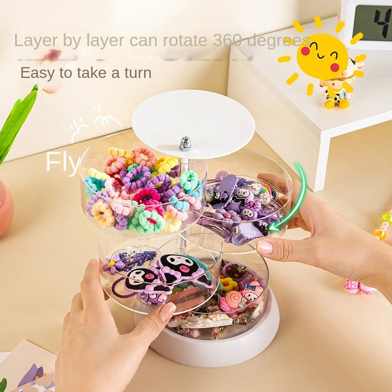 Children'S Hair Accessories Storage Box Multi-Layer Rotating Hair Clip Finishing Girl'S Hair Rope Rubber Band Jewelry Box #3912