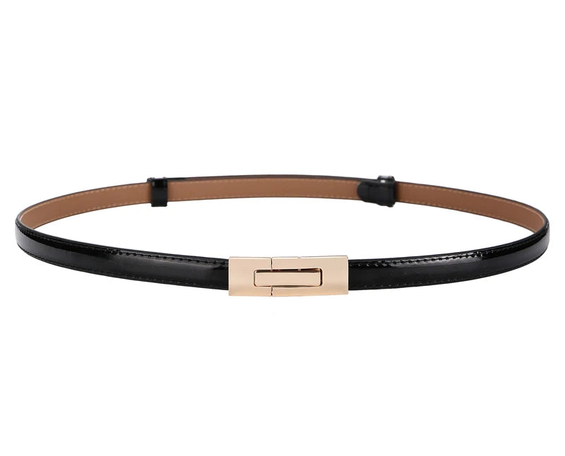 Adjustable Leather Ladies Dress Belts Skinny Thin Women Waist Belts Strap Gold Color Buckle Female Fashion Waistband