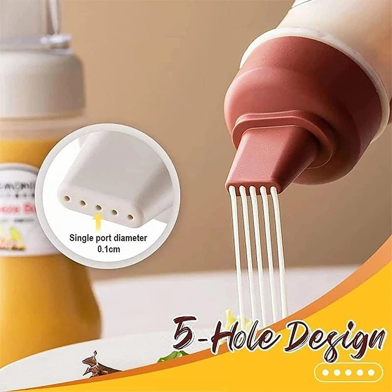 5 Hole Squeeze Bottles Condiment Bottles with Nozzles Honey Salad Ketchup Dispenser Sauce Dressing Container Kitchen Supplies