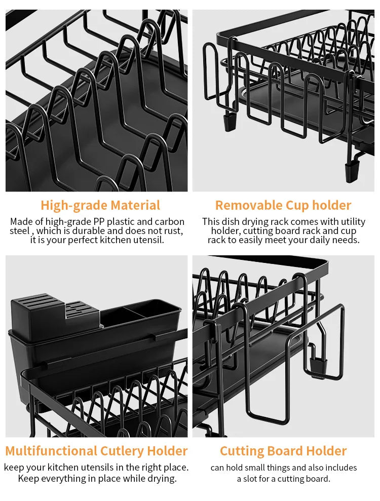 Dish Drying Rack, Dish Rack with Drainboard, Kitchen Expandable Dish Drying Rack with Rotatable Swivel Spout and Utensil Holder