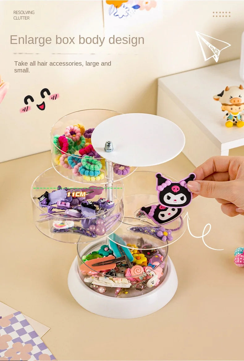 Children'S Hair Accessories Storage Box Multi-Layer Rotating Hair Clip Finishing Girl'S Hair Rope Rubber Band Jewelry Box #3912