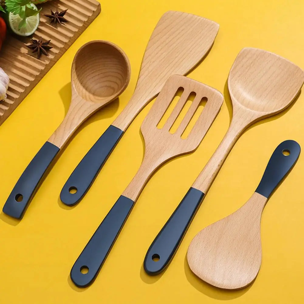 Soup Spoon Fried Spatula Long Handle Heat Resistant Non-stick Beech Wooden Cooking Rice Spatula for Kitchen