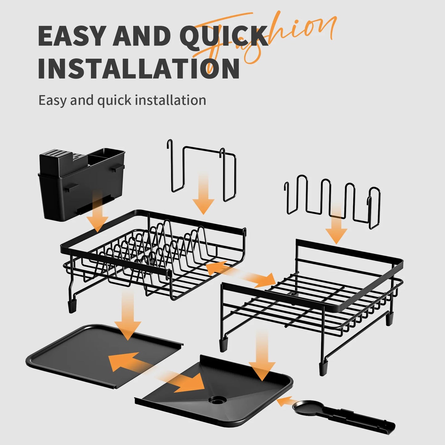 Dish Drying Rack, Dish Rack with Drainboard, Kitchen Expandable Dish Drying Rack with Rotatable Swivel Spout and Utensil Holder