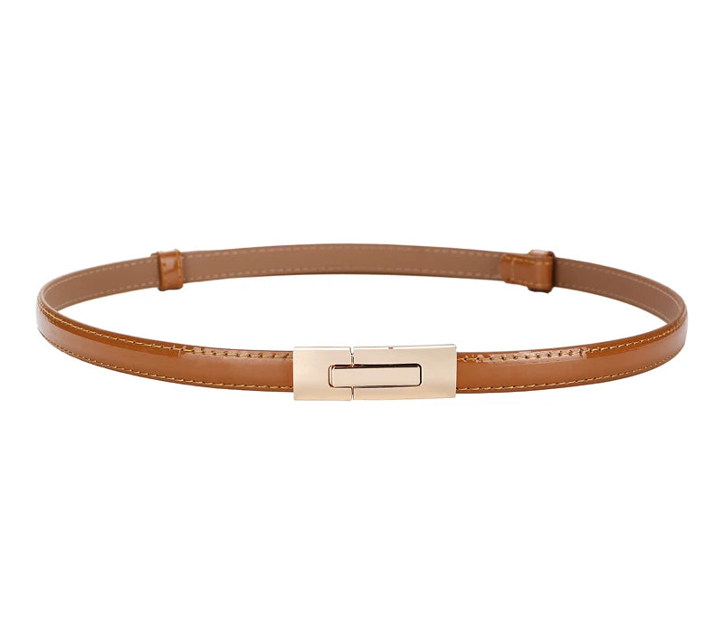 Adjustable Leather Ladies Dress Belts Skinny Thin Women Waist Belts Strap Gold Color Buckle Female Fashion Waistband