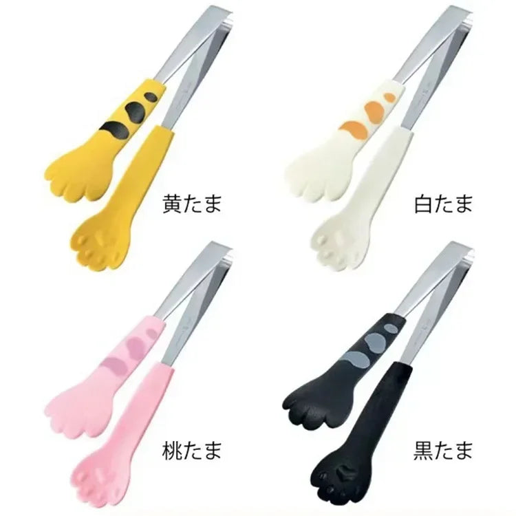 Japanese Cat Paw Shape Food Tongs Cute Cartoon Meal Tongs Stainless Steel Barbecue Tongs Sandwich Baking Clip Kitchen Gadgets