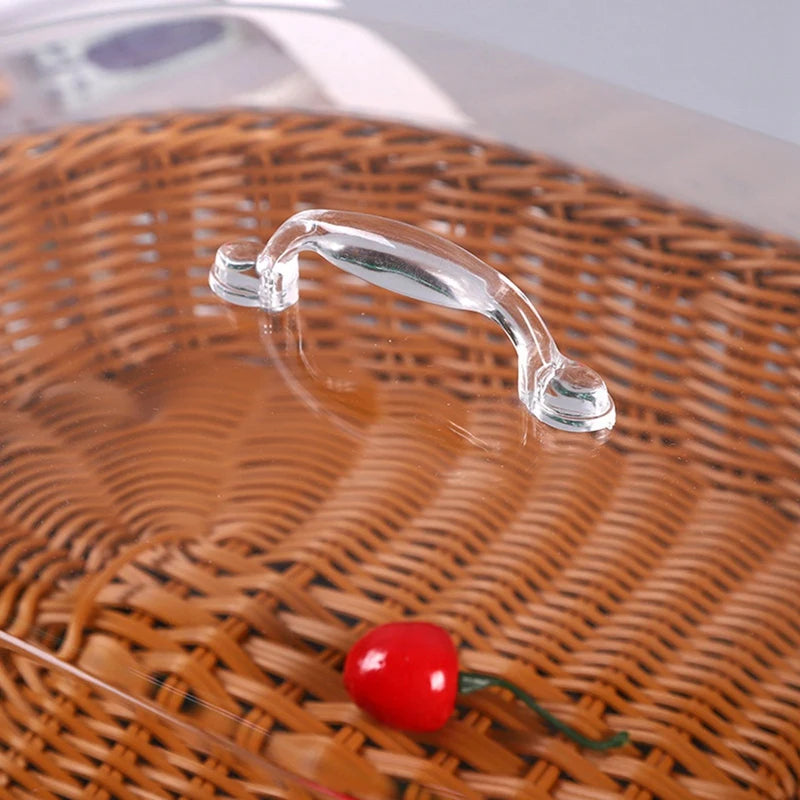 Woven Rattan Basket Bread Basket with Acrylic Lid Tabletop Woven Fruit Basket with Cover Imitation Rattan Bread Basket Decor