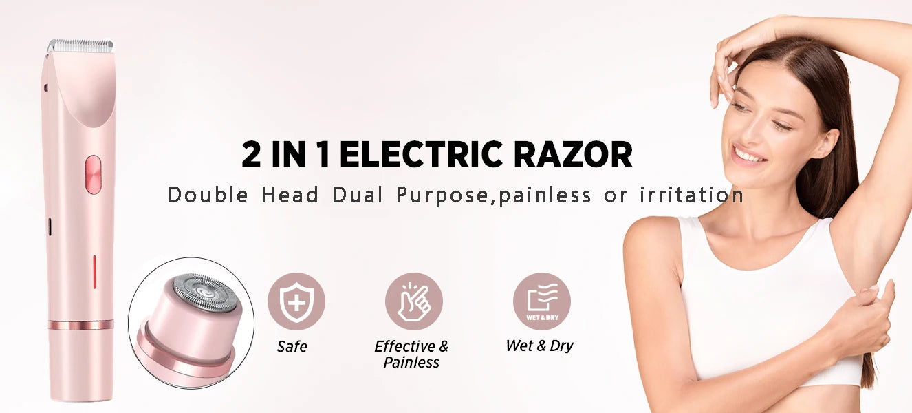 Electric Shaver for Woman Double Head Dual Purpose Female Razor Body Epilator Leg Underarm Bikini Electric Hair Remover Trimmer