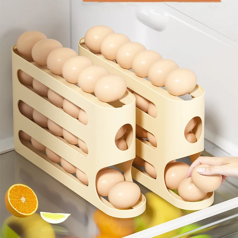 4 Layers Automatic Rolling Egg Holder Rack Fridge Egg Storage Box Container Kitchen Refrigerator Egg Dispenser Fridge Organizer