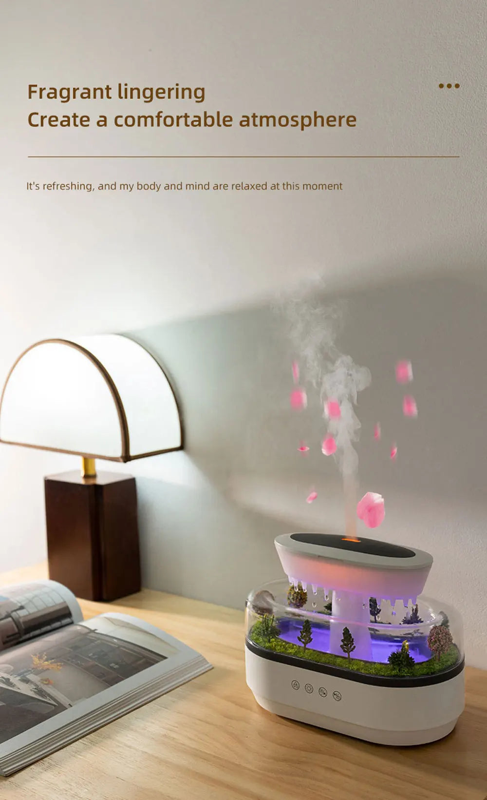 New Raindrop Green Landscape Humidifier, Air Humidifier Diffuser with Essential Oil Aromatherapy Function, Suitable for Home Use