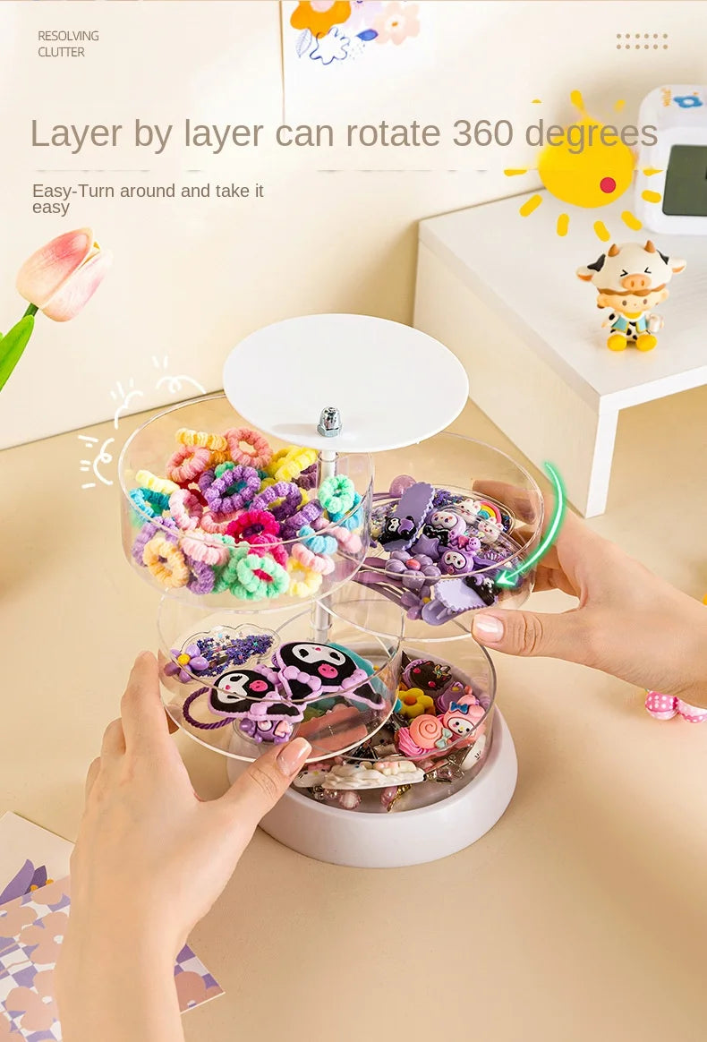 Children'S Hair Accessories Storage Box Multi-Layer Rotating Hair Clip Finishing Girl'S Hair Rope Rubber Band Jewelry Box #3912