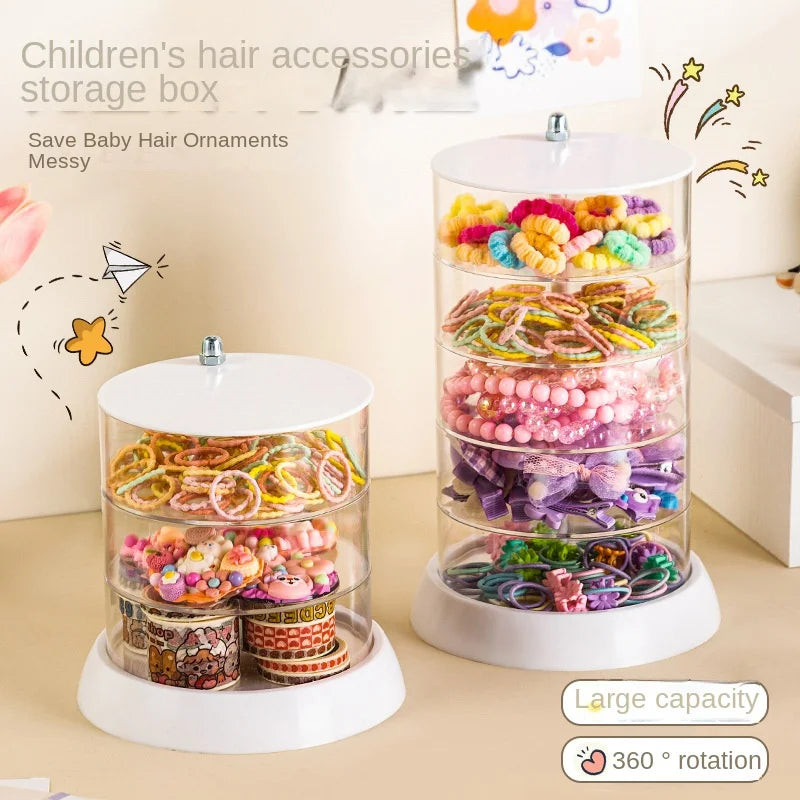 Children'S Hair Accessories Storage Box Multi-Layer Rotating Hair Clip Finishing Girl'S Hair Rope Rubber Band Jewelry Box #3912