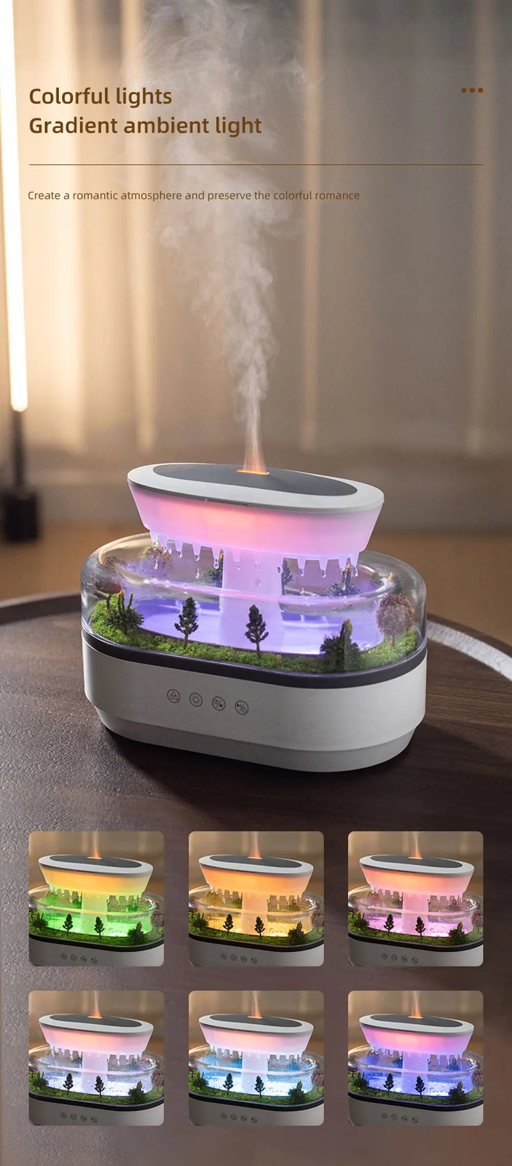 New Raindrop Green Landscape Humidifier, Air Humidifier Diffuser with Essential Oil Aromatherapy Function, Suitable for Home Use