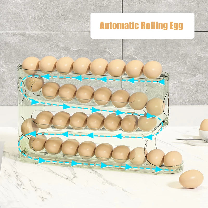 4 Layers Automatic Rolling Egg Holder Rack Fridge Egg Storage Box Container Kitchen Refrigerator Egg Dispenser Fridge Organizer