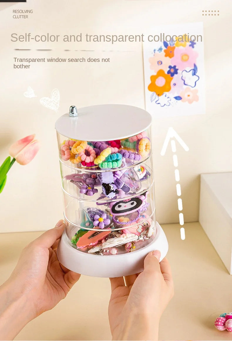 Children'S Hair Accessories Storage Box Multi-Layer Rotating Hair Clip Finishing Girl'S Hair Rope Rubber Band Jewelry Box #3912