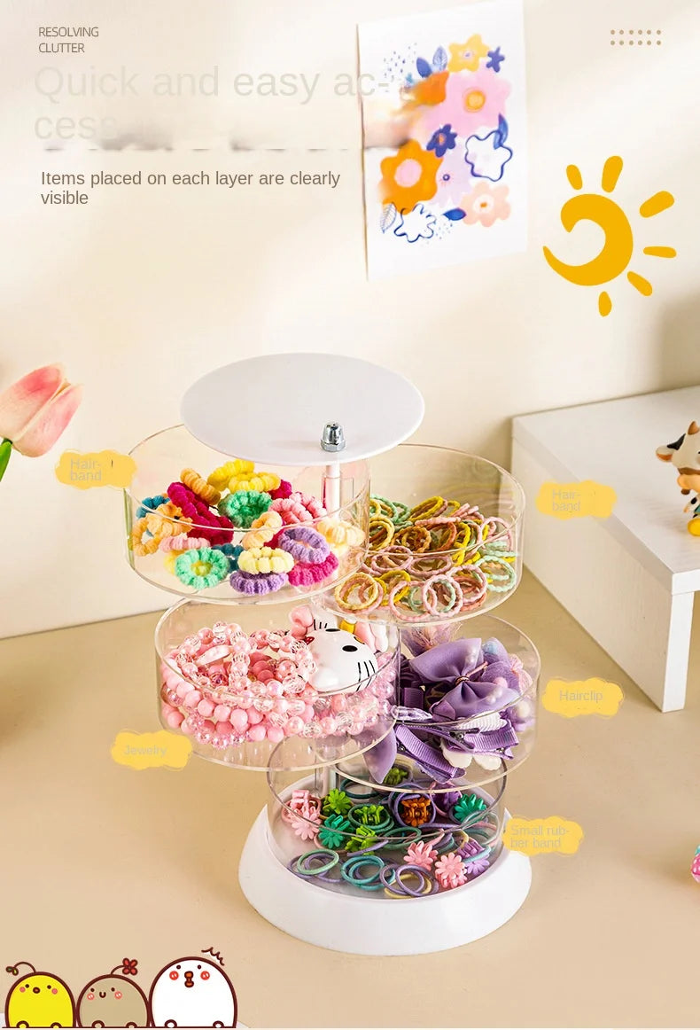 Children'S Hair Accessories Storage Box Multi-Layer Rotating Hair Clip Finishing Girl'S Hair Rope Rubber Band Jewelry Box #3912