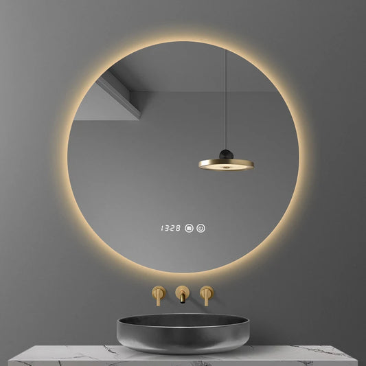 Shower Mirrors Round Smart LED Bathroom Mirror 3 Color Adjustable BackLight with Defogging Decorative Mirrorg for Hotel Bedroom