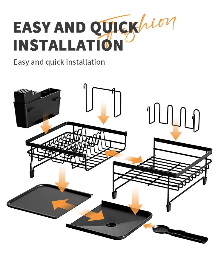 Dish Drying Rack, Dish Rack with Drainboard, Kitchen Expandable Dish Drying Rack with Rotatable Swivel Spout and Utensil Holder