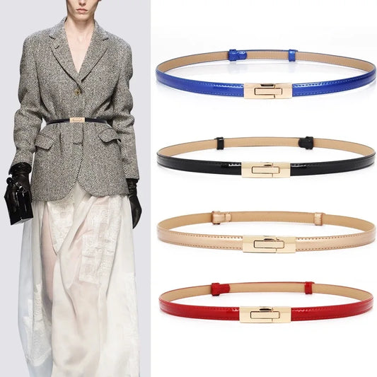 Adjustable Leather Ladies Dress Belts Skinny Thin Women Waist Belts Strap Gold Color Buckle Female Fashion Waistband