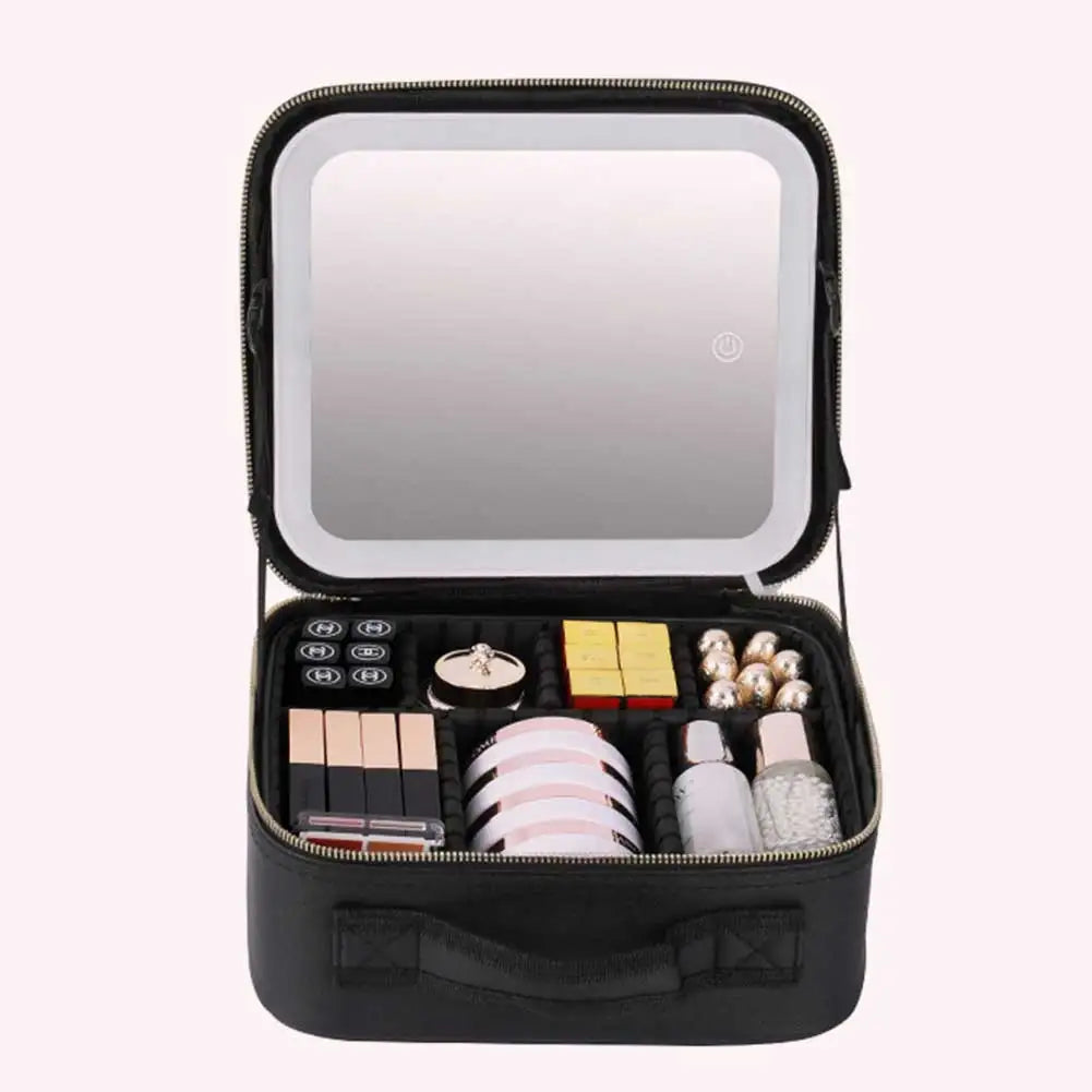 Smart LED Cosmetic Case with Mirror Cosmetic Bag Travel Makeup Bags for Women Fashion Portable Storage Bag Travel Makeup Bags