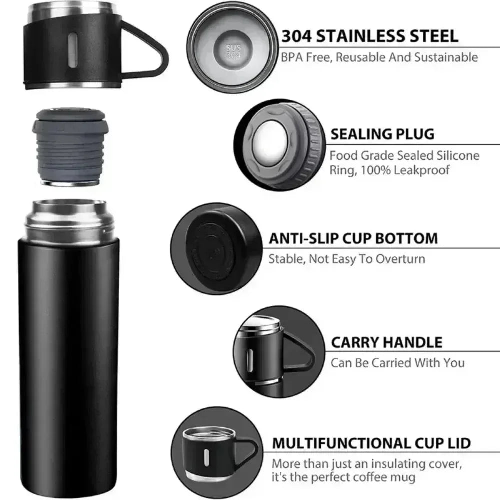 Stainless Steel Vacuum Insulated Bottle, Portable Bottle, Office Gift Set, Business Style Coffee Mug, Thermal Mug, 500ml, 304