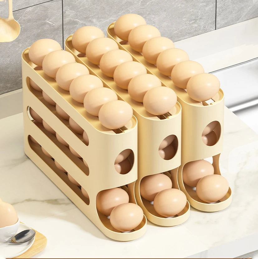 4 Layers Automatic Rolling Egg Holder Rack Fridge Egg Storage Box Container Kitchen Refrigerator Egg Dispenser Fridge Organizer