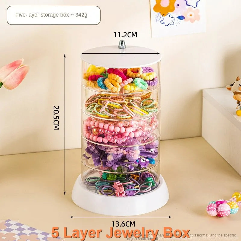 Children'S Hair Accessories Storage Box Multi-Layer Rotating Hair Clip Finishing Girl'S Hair Rope Rubber Band Jewelry Box #3912