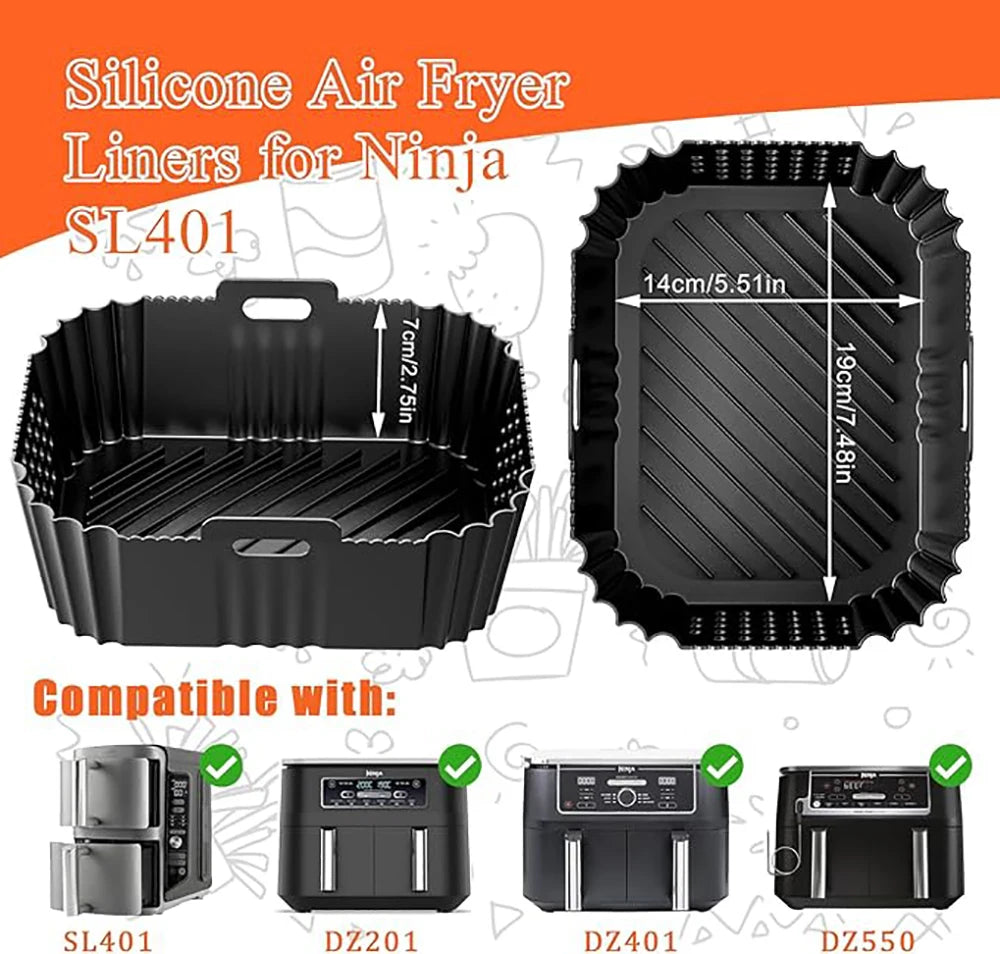 Air Fryer Silicone Liners for Ninja Double Stack SL400 SL401 Air Fryer Basket Oven Baking Tray Reusable Air Fryer Accessories