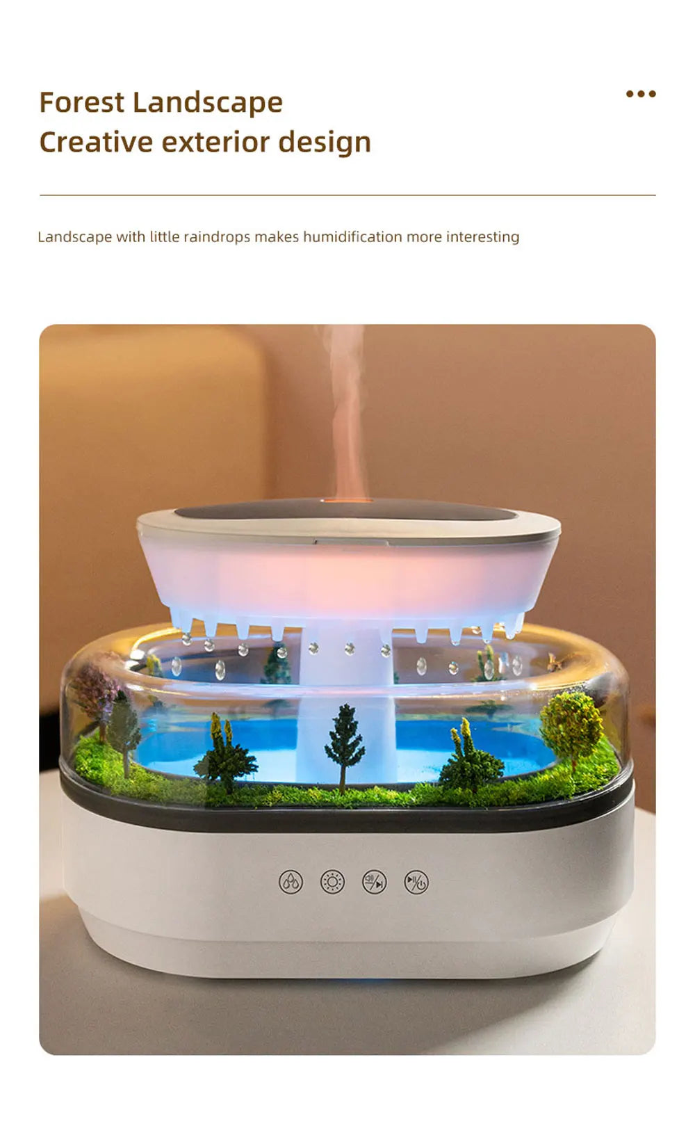 New Raindrop Green Landscape Humidifier, Air Humidifier Diffuser with Essential Oil Aromatherapy Function, Suitable for Home Use