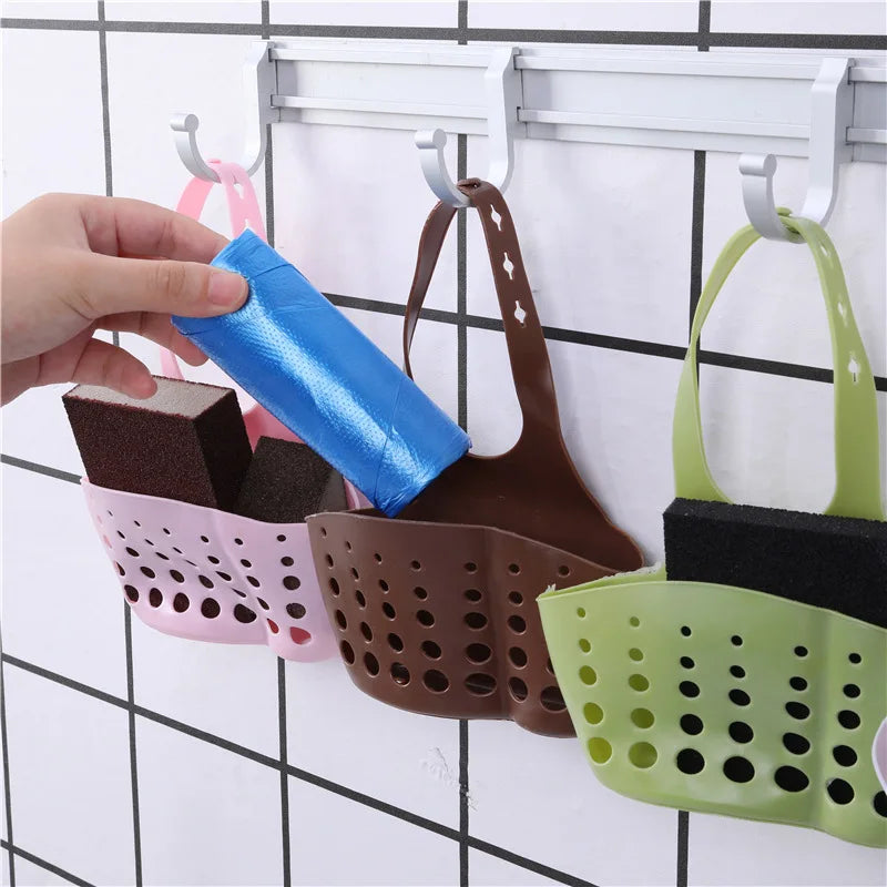 Portable Home Kitchen Bathroom Sink Sponge Hanging PVC Shelving Rack Drain Faucet Storage Pail Shelves Tools Holder